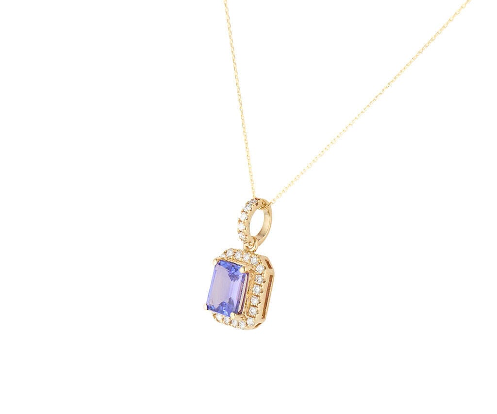 Emerald Cut Tanzanite and Diamond Frame Pendant