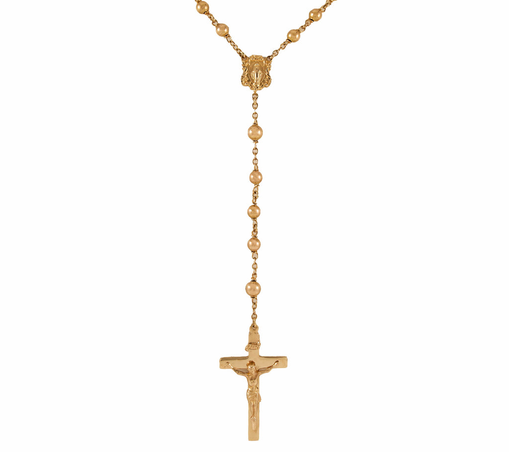 Polished Beaded Rosary Crucifix Virgin Mary Cross Pendant Necklace