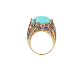 Le Vian Turquoise Pink Sapphire and Chocolate Diamond Domed Statement Ring in14K