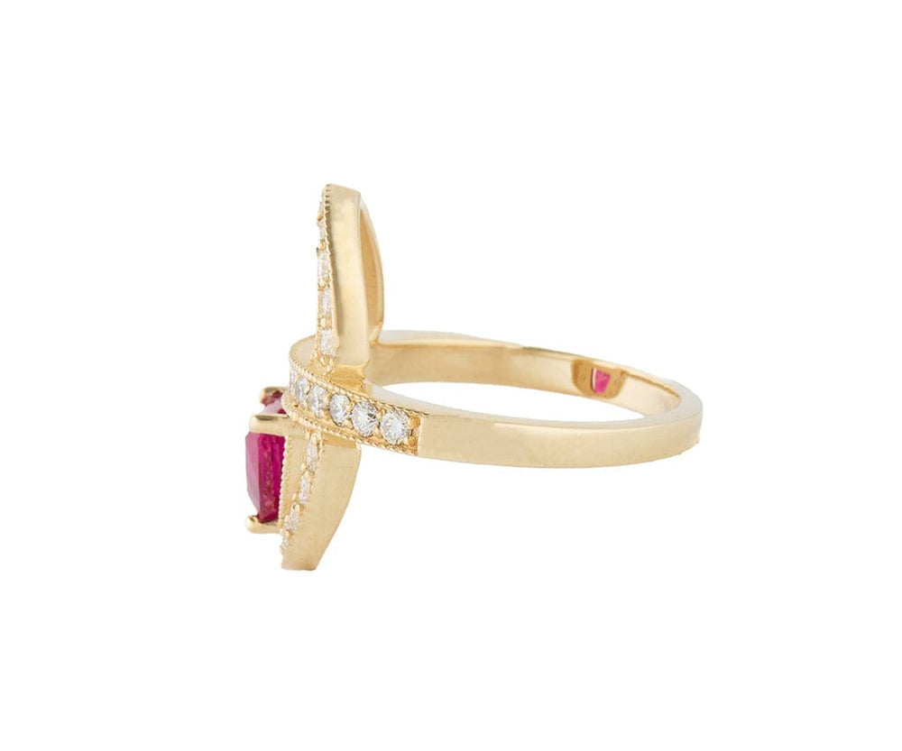 0.85ct Trillion Cut Ruby and 1.00ctw Diamond Ring in 14K