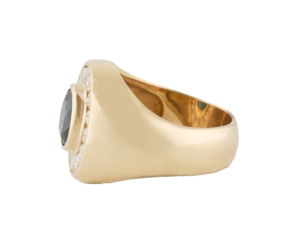 Gents 3.20ct Oval Sapphire and 1.40ctw Diamond Frame Ring in 14K