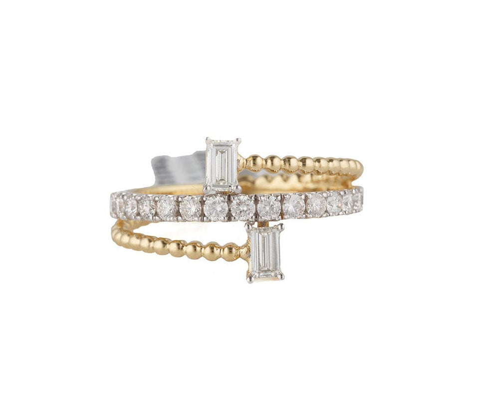 New 0.80ctw Baguette and Round Diamond Bypass Ring in 14K