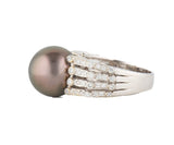 12.5MM Black Tahitian Pearl and 0.50ctw Diamond Four Row Ring in 18K