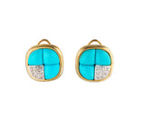 Fancy Turquoise and 0.25ctw Diamond Cushion Shaped Earrings in 14K
