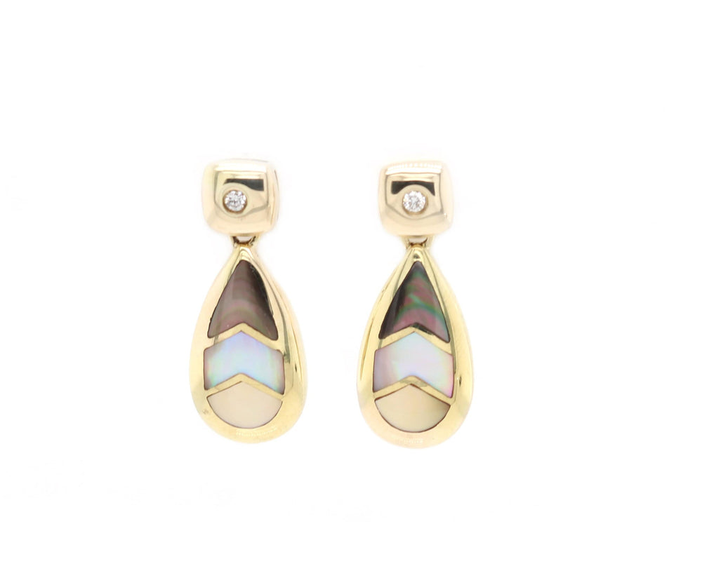 Asch Grossbart Diamond and Inlay Drop Earrings in 14K