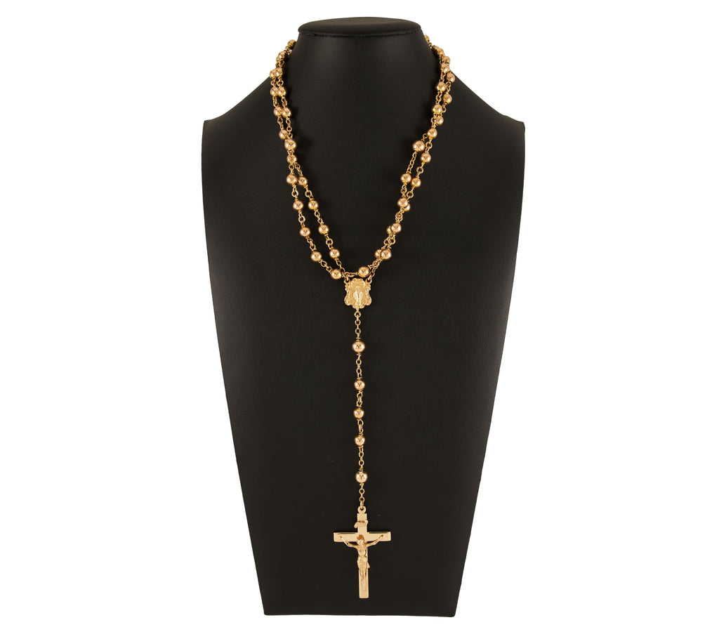 Polished Beaded Rosary Crucifix Virgin Mary Cross Pendant Necklace