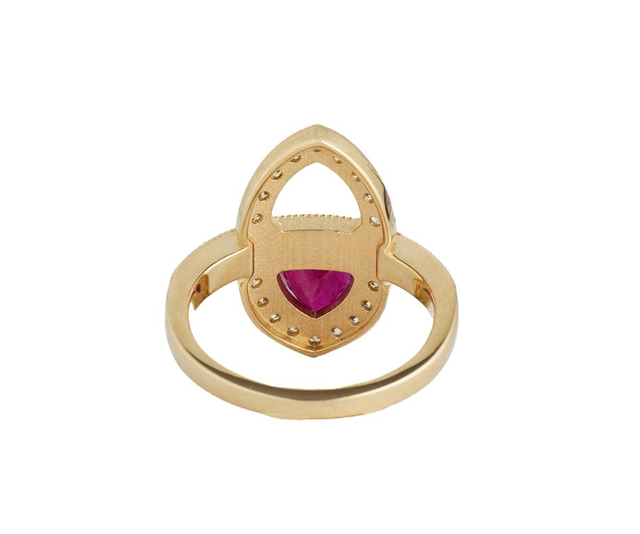 0.85ct Trillion Cut Ruby and 1.00ctw Diamond Ring in 14K