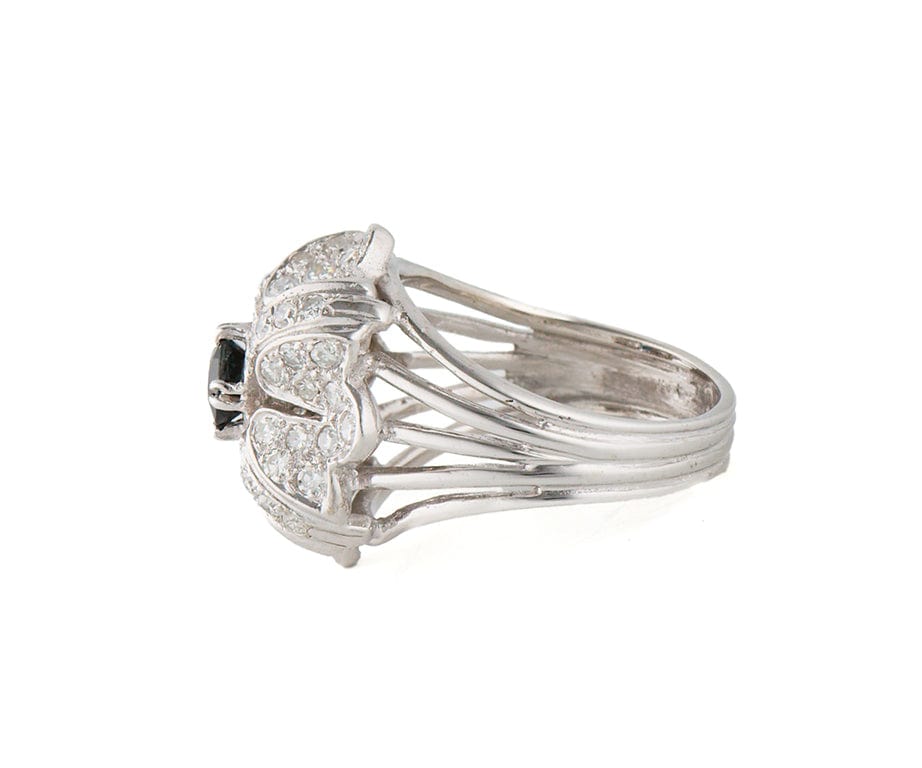 Vintage 0.45ct Sapphire and 0.75ctw Single Cut Diamond Frame Ring in 14K