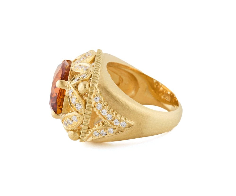 Doris Panos 6.30ct Cushion Citrine and 0.70ctw Diamond Statement Ring in 18K
