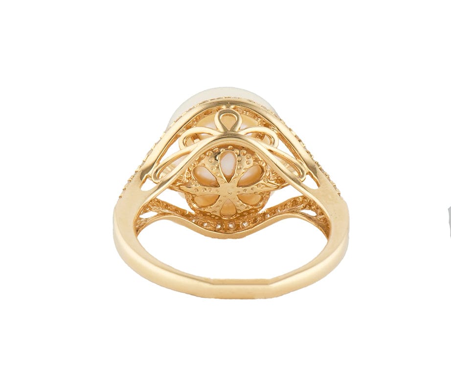 14.5MM South Sea Pearl and 0.40ctw Diamond Frame Ring in 14K