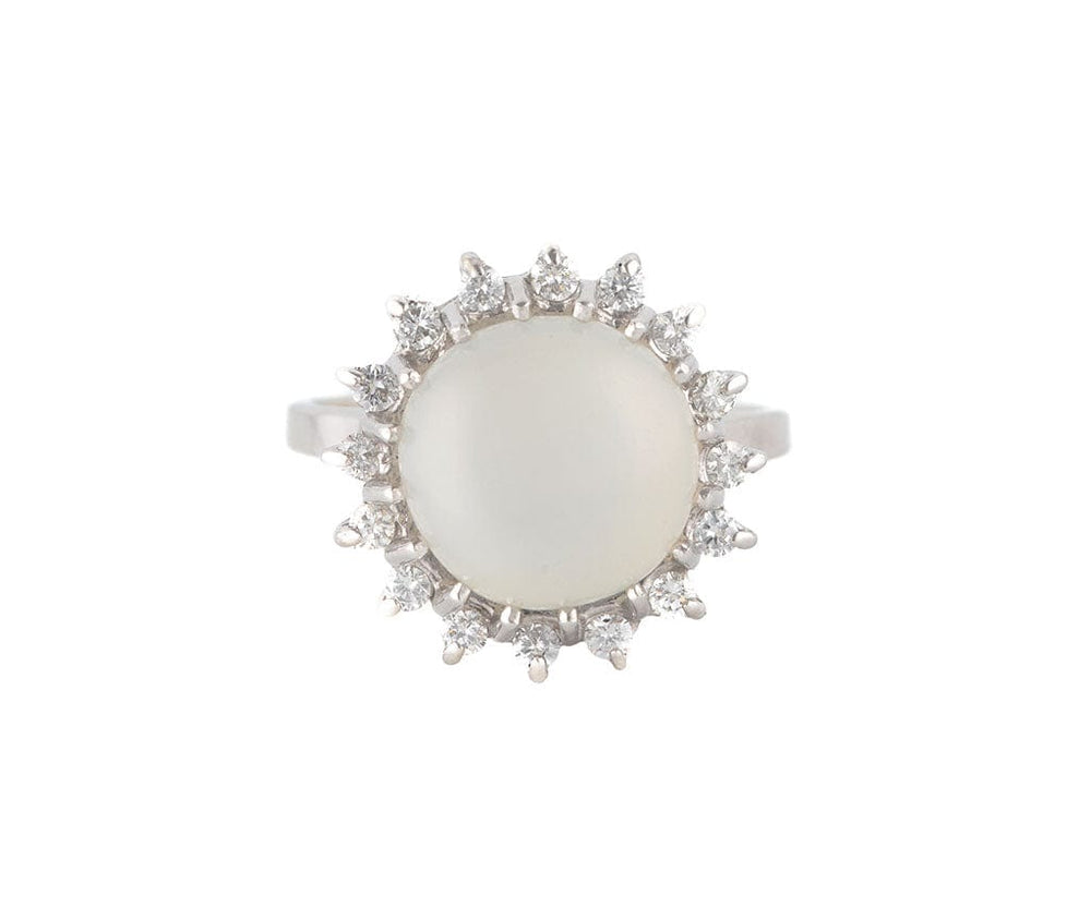 Moonstone and 0.35ctw Diamond Starburst Halo Ring in 14K