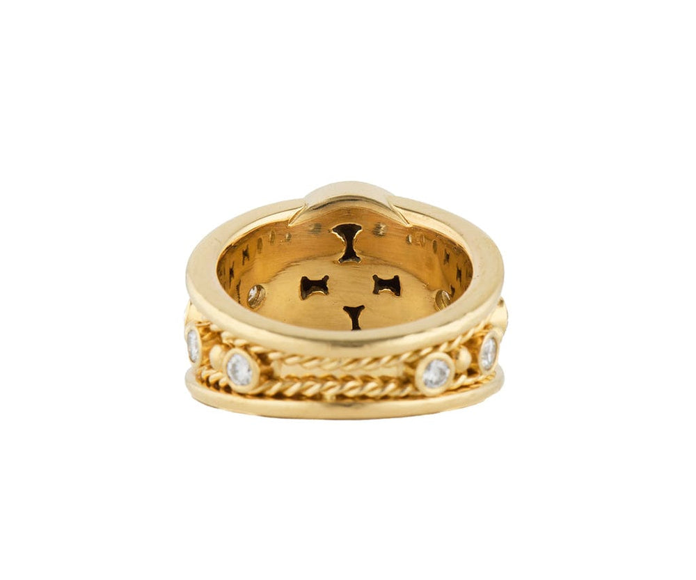 Oval Black Opal and 0.50ctw Diamond Bezel Set Etruscan Style Ring in 18K