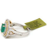 New 1.90ct Oval Emerald and 0.84ctw Diamond Frame Two Tone Ring in 18K