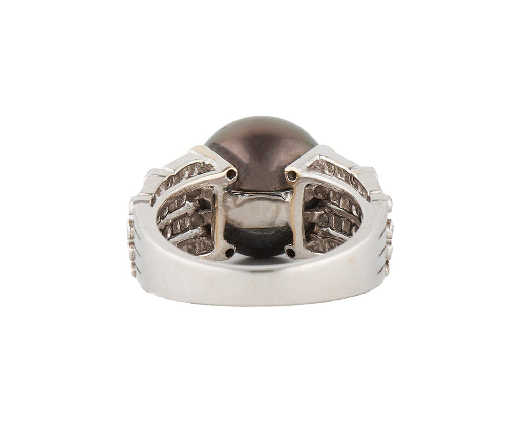 12.5MM Black Tahitian Pearl and 0.50ctw Diamond Four Row Ring in 18K