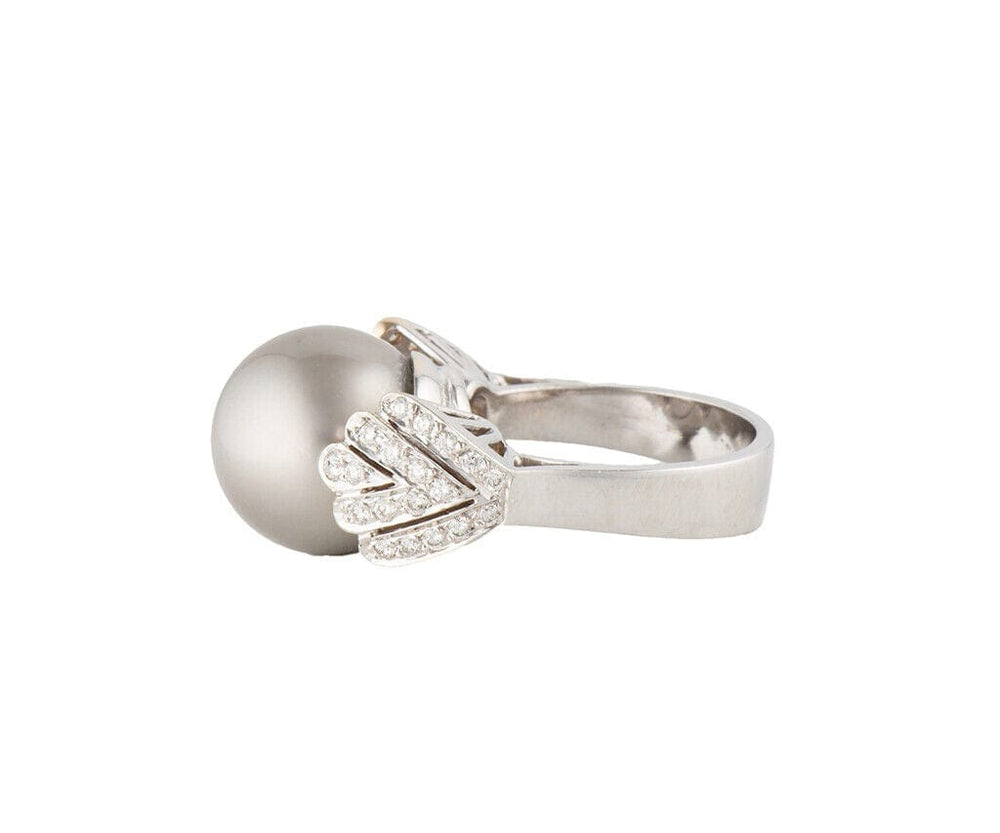 13.0MM Black Tahitian Pearl and 0.50ctw Diamond Ring in 18K