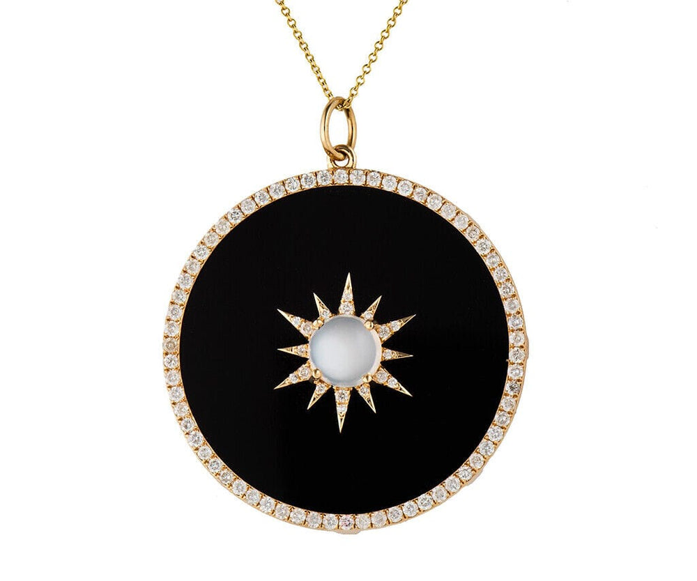 Moonstone Cabochon Black Onyx and 1.15ctw Diamond Frame Pendant Necklace in 14K