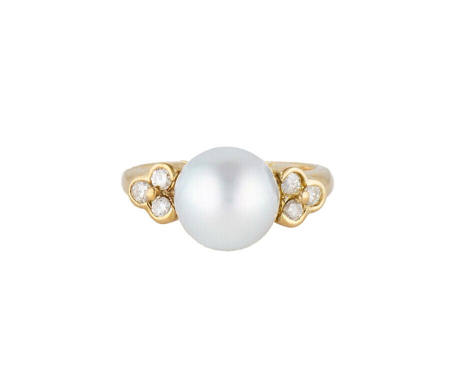 10.0MM Cultured Gray Pearl and 0.18ctw Diamond Ring in 18K