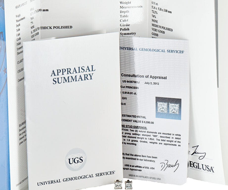 1.82ctw Princess Diamond Solitaire Stud Earrings in 14K