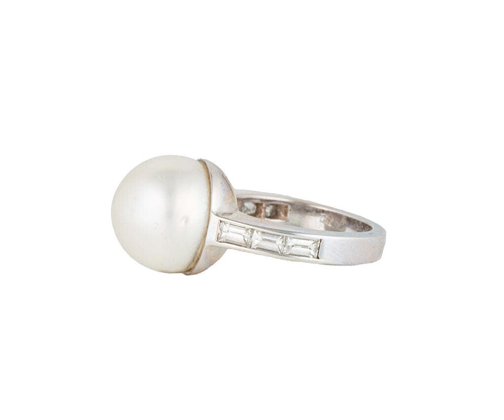 13.0MM South Sea Pearl and 0.60ctw Baguette Diamond Ring in 18K