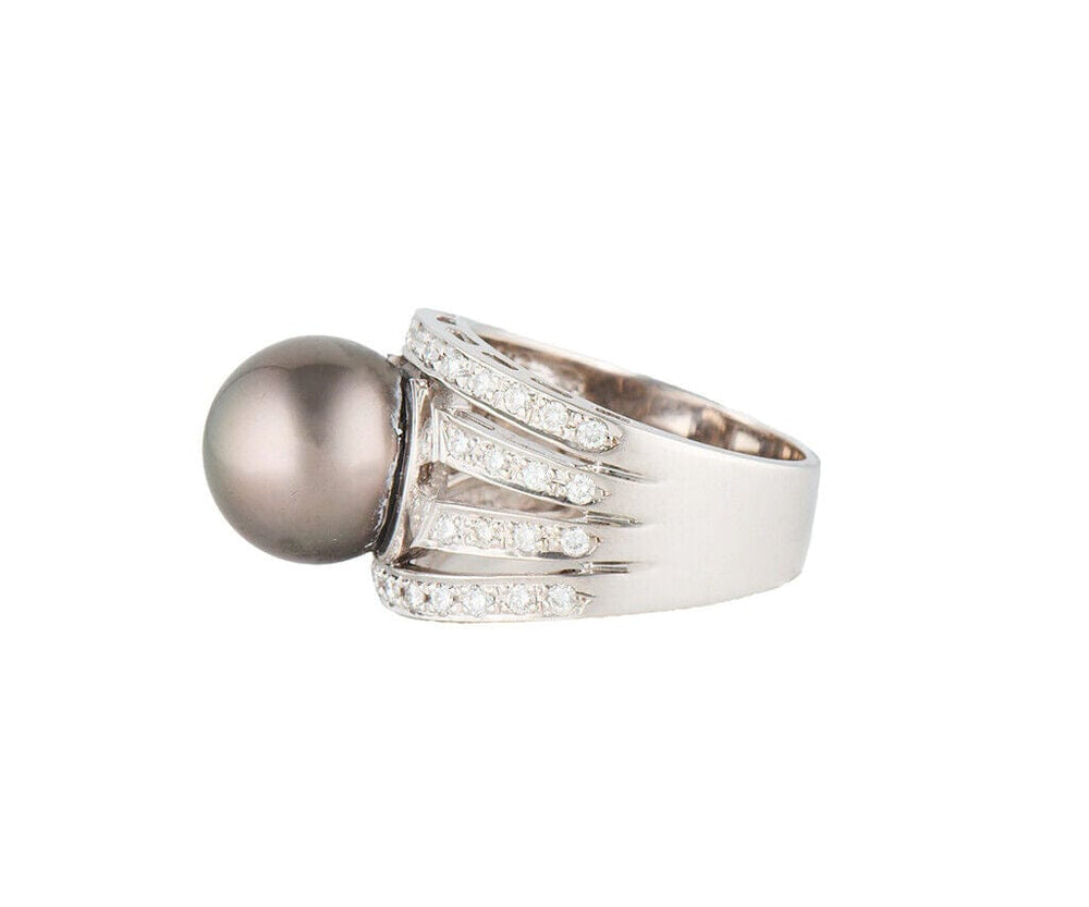 12.0MM Gray South Sea Pearl and 0.50ctw Diamond Multi Row Ring in 18K