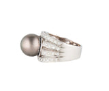 12.0MM Gray South Sea Pearl and 0.50ctw Diamond Multi Row Ring in 18K