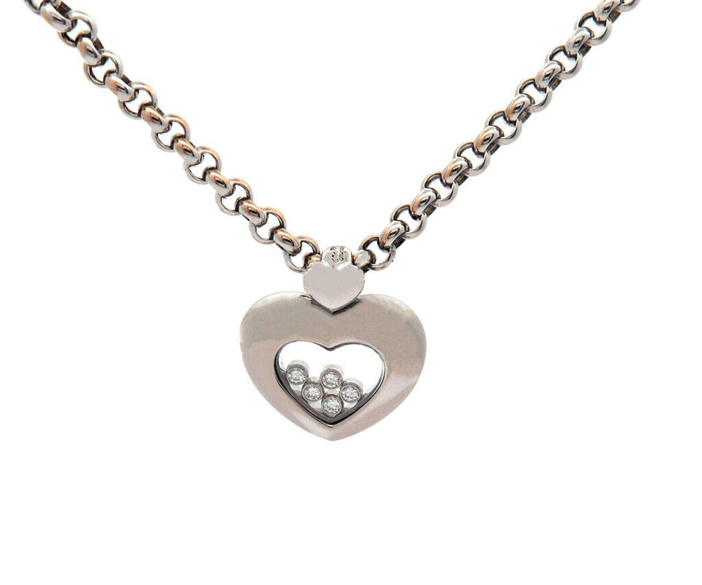 Chopard Happy Diamonds Five Stone Heart Pendant Necklace in 18K W/Box and Papers