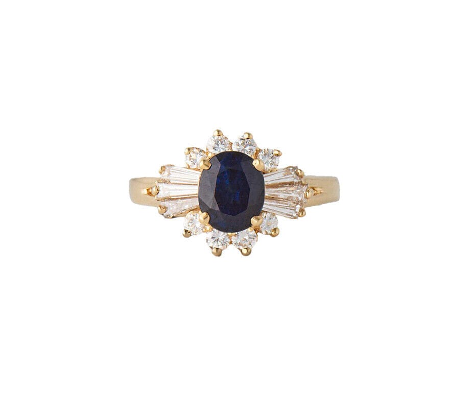 Spark Creations 4.15ct Oval Sapphire and 0.65ctw Diamond Bow Frame Ring in 14K