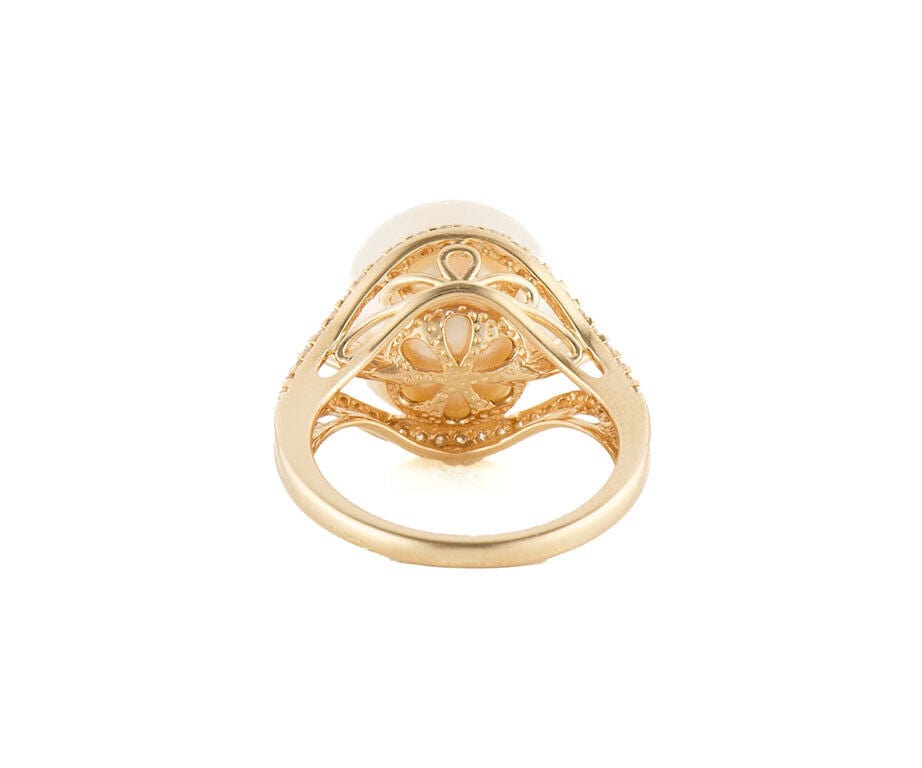 13.0MM Cultured Pearl and 0.25ctw Diamond Accent Ring in 14K