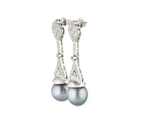 10.5MM Black Tahitian Pearl and 1.00ctw Diamond Dangle Earrings in 18K