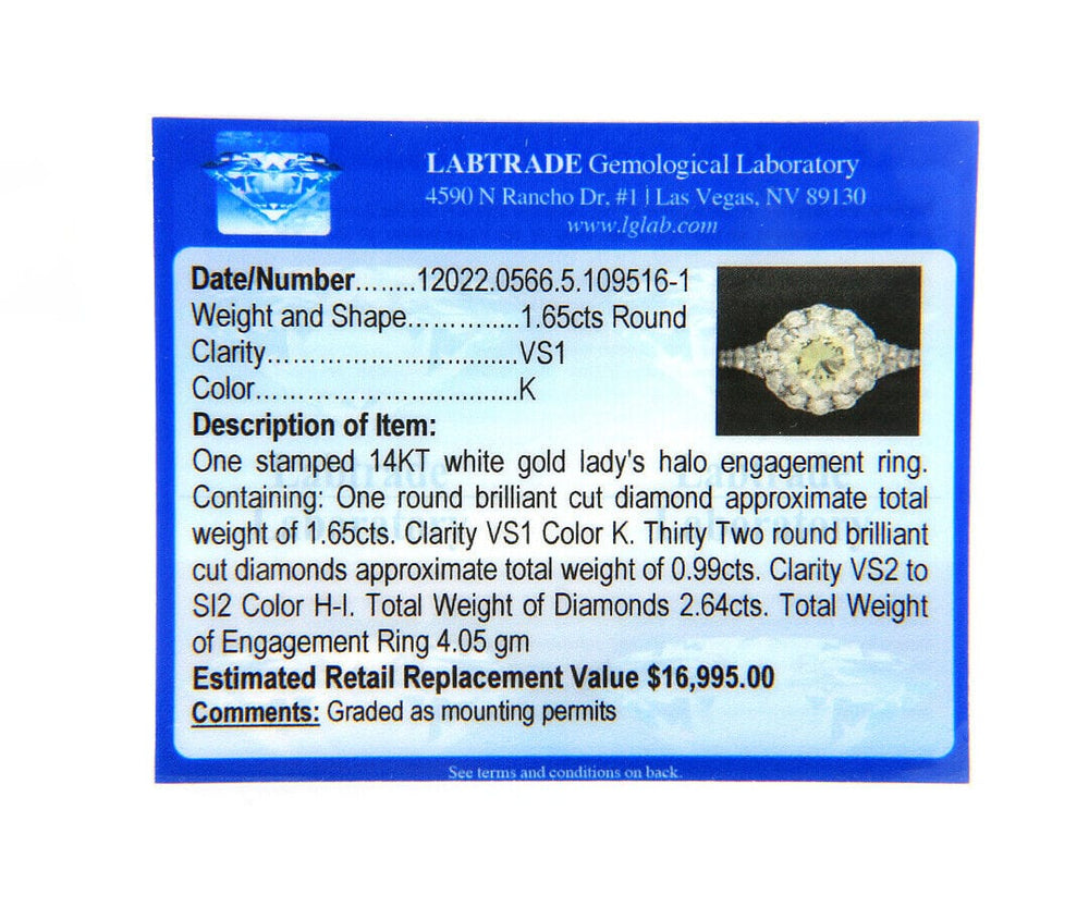 2.64ctw Round Diamond Halo Engagement Ring in 14K