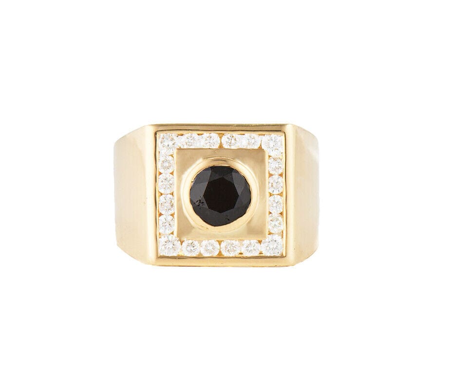 Gents 2.05ctw Black and White Diamond Square Frame Ring in 18K