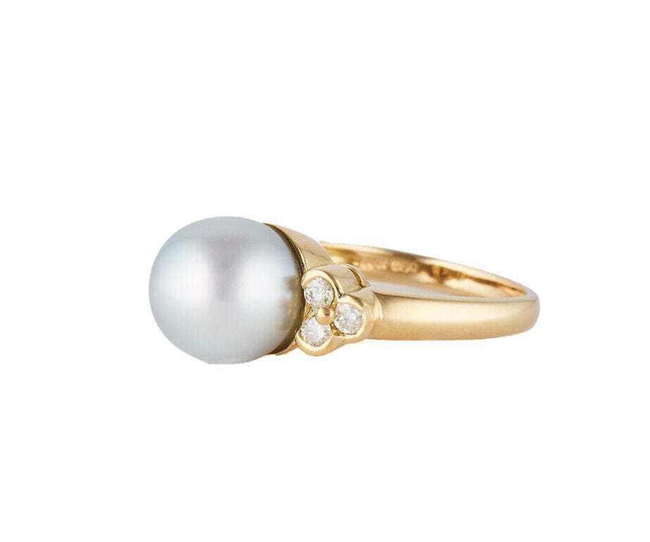 10.0MM Cultured Gray Pearl and 0.18ctw Diamond Ring in 18K