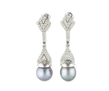 10.5MM Black Tahitian Pearl and 1.00ctw Diamond Dangle Earrings in 18K