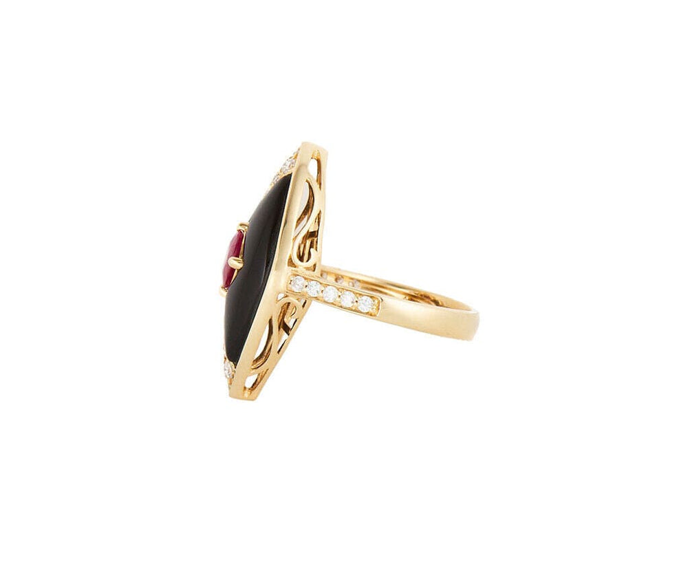 Cirari 0.92ct Ruby 0.85ctw Diamond and Black Onyx Marquise Shaped Ring in 14K