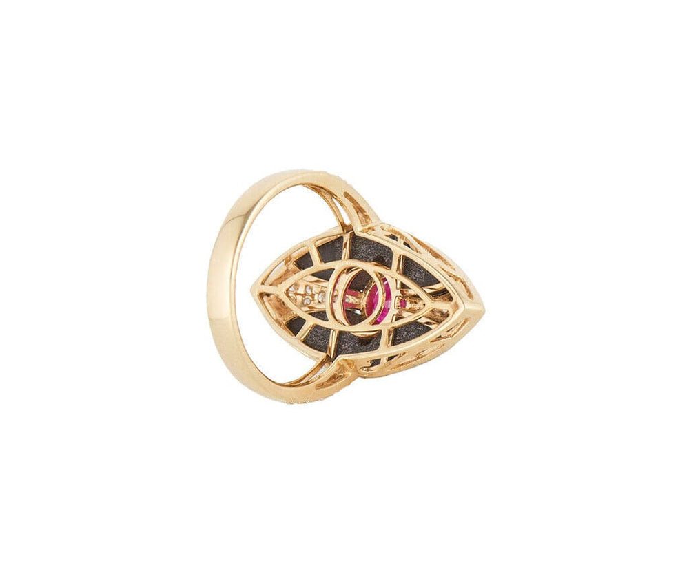 Cirari 0.92ct Ruby 0.85ctw Diamond and Black Onyx Marquise Shaped Ring in 14K