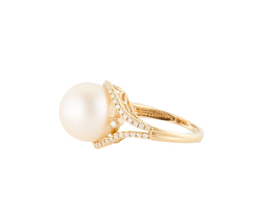 13.0MM Cultured Pearl and 0.25ctw Diamond Accent Ring in 14K