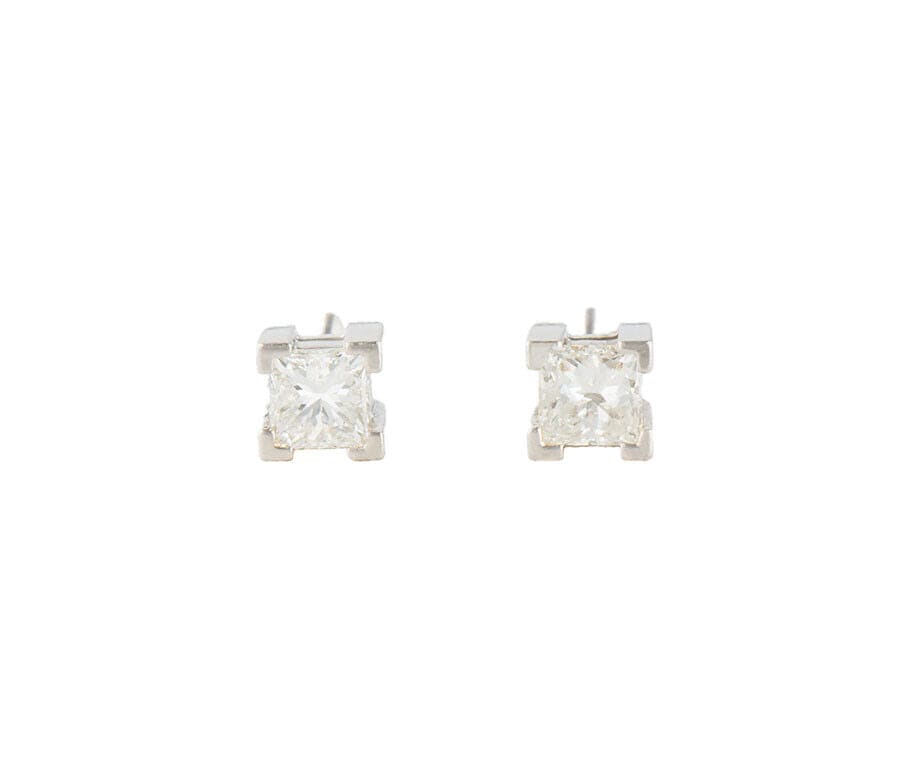 0.75ctw Princess Cut Diamond Solitaire Stud Earrings in 14K