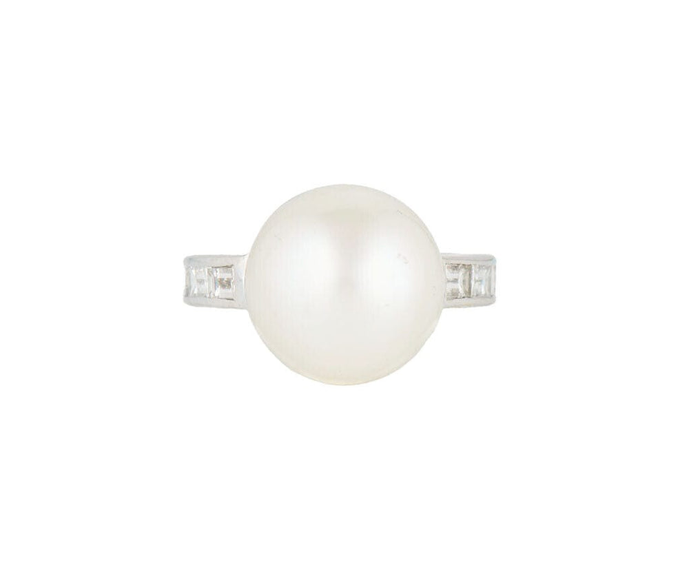 13.0MM South Sea Pearl and 0.60ctw Baguette Diamond Ring in 18K