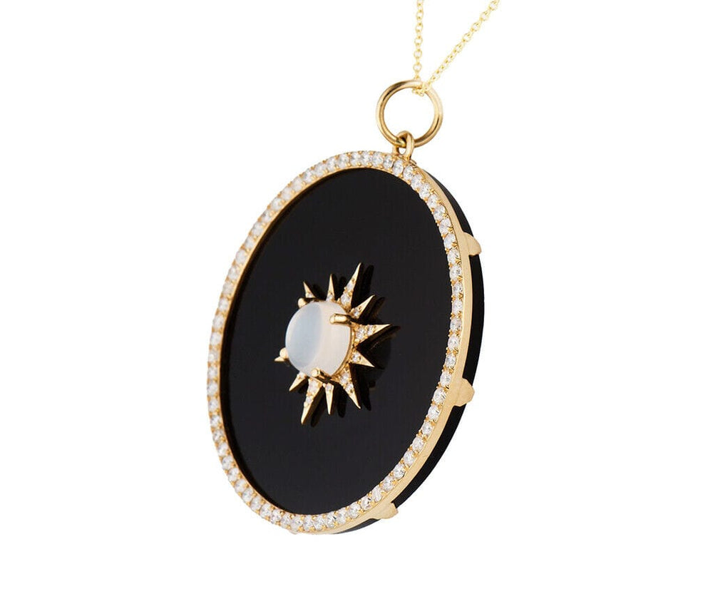 Moonstone Cabochon Black Onyx and 1.15ctw Diamond Frame Pendant Necklace in 14K