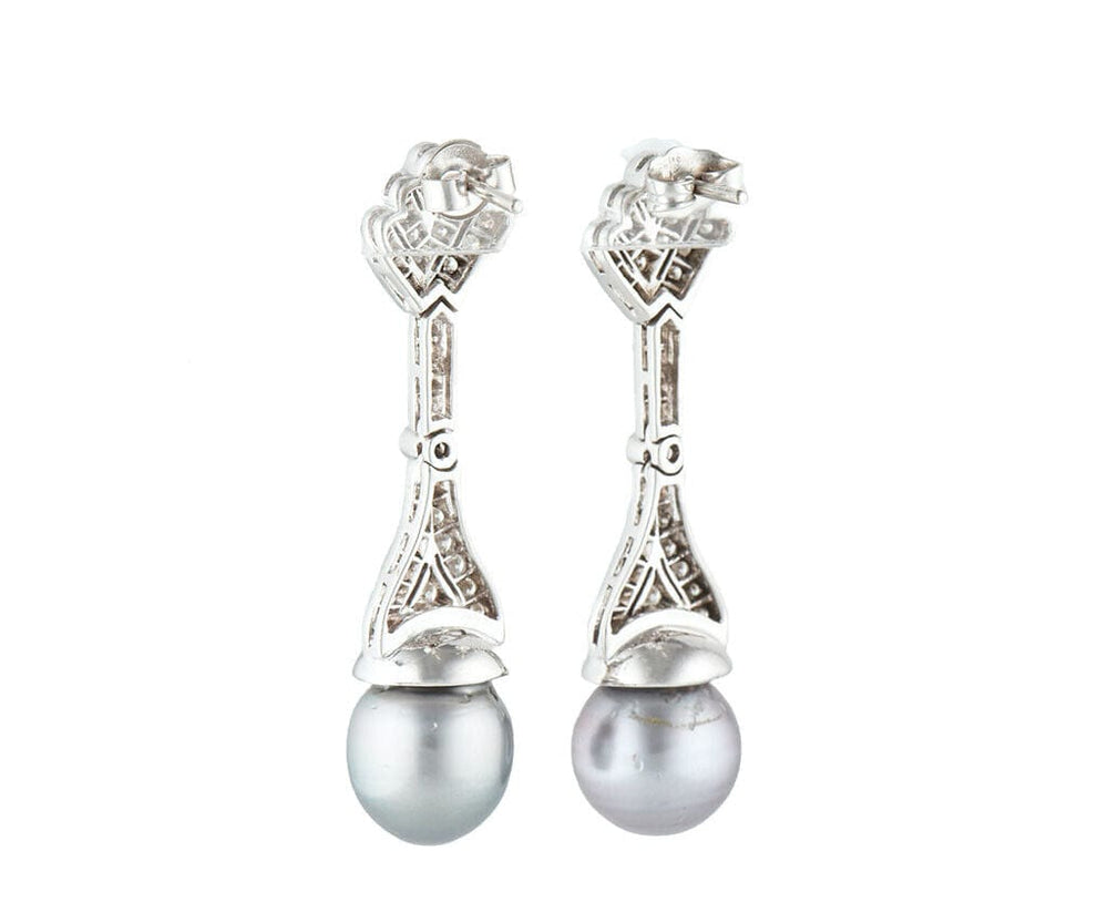 10.5MM Black Tahitian Pearl and 1.00ctw Diamond Dangle Earrings in 18K