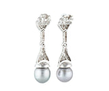 10.5MM Black Tahitian Pearl and 1.00ctw Diamond Dangle Earrings in 18K