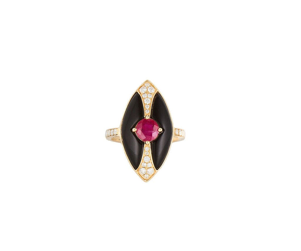 Cirari 0.92ct Ruby 0.85ctw Diamond and Black Onyx Marquise Shaped Ring in 14K