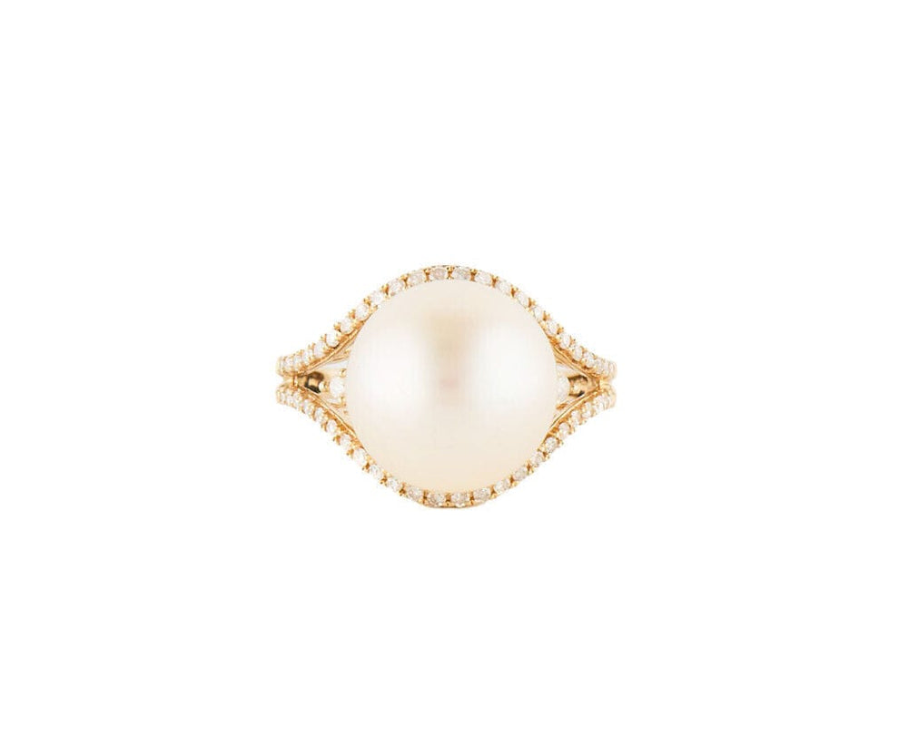 13.0MM Cultured Pearl and 0.25ctw Diamond Accent Ring in 14K