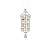1.30ctw Diamond and 1.00ctw Multi Color Sapphire Art Deco Pendant Necklace in14K