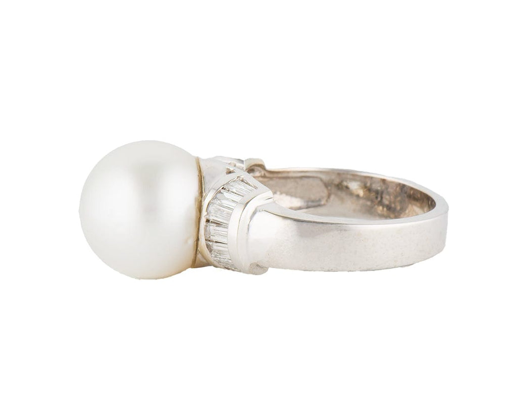 12.0MM South Sea Pearl and 0.85ctw Baguette Diamond Statement Ring in 18K