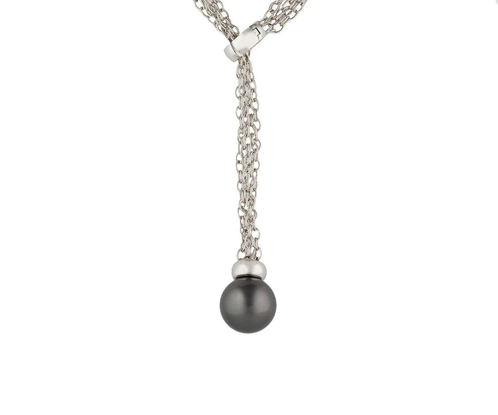 Black Tahitian Pearl Lariat Adjustable Necklace in 18K