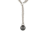 Black Tahitian Pearl Lariat Adjustable Necklace in 18K