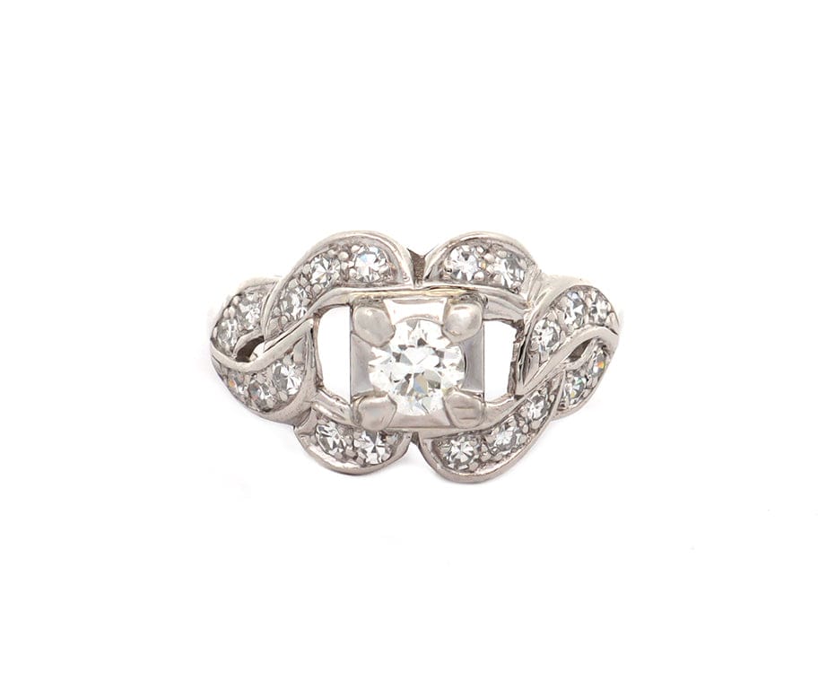 0.73ctw European and Single Cut Diamond Loop Ring in Platinum