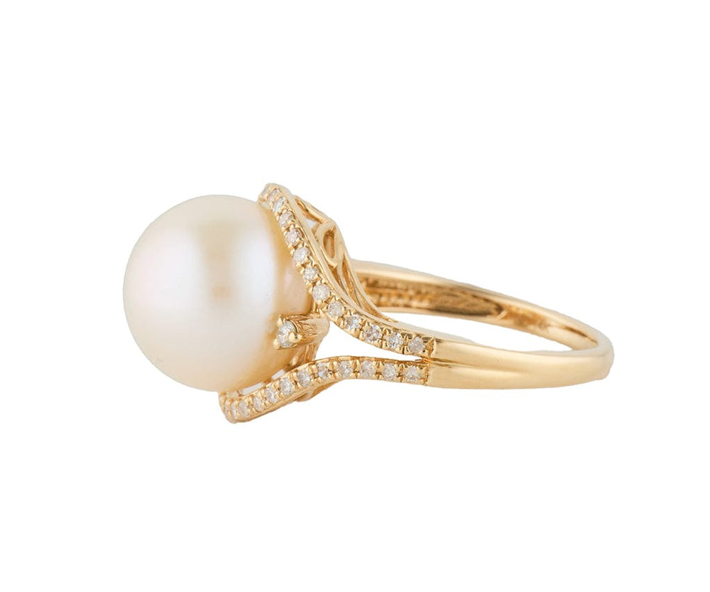 14.5MM South Sea Pearl and 0.40ctw Diamond Frame Ring in 14K