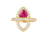 0.85ct Trillion Cut Ruby and 1.00ctw Diamond Ring in 14K